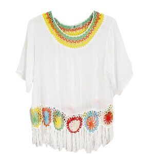 2‎ Pc Set Cupshe Womens White Crochet Trim Tassel Hem Cover Up Swimwear Bra M/L